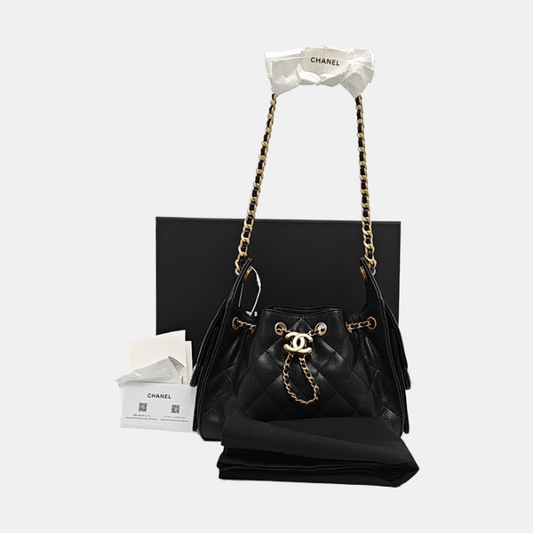 CHANEL 25 Mini Quilted Grained Calfskin Black