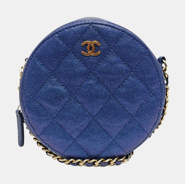 ROUND Quilted Grained Calfskin Blue