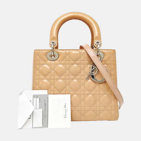 Lady Dior Medium Cannage Patent Leather Beige