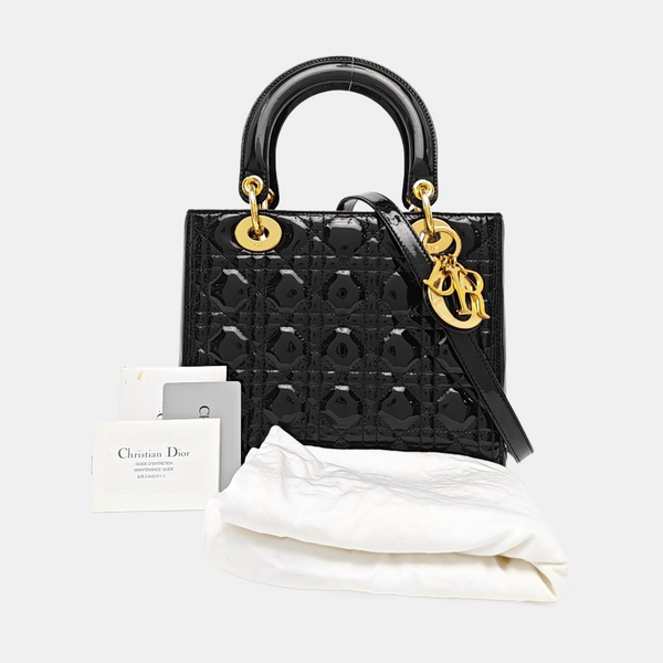 Lady Dior Medium Cannage Patent Leather Black