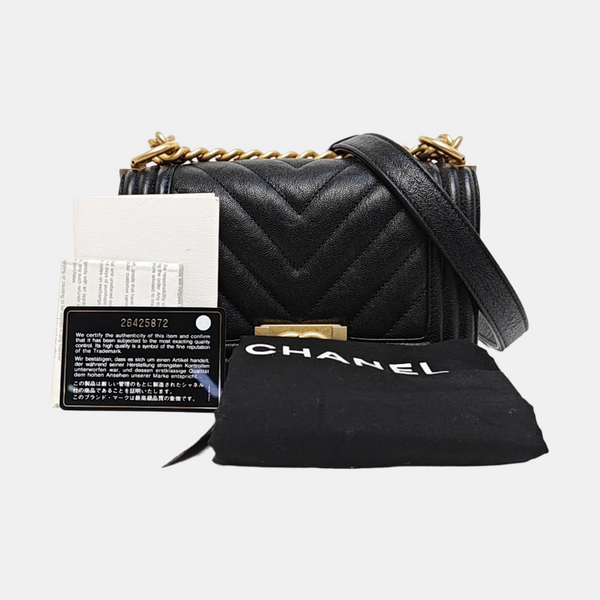 Leboy Small Chevron Grained Calfskin Black