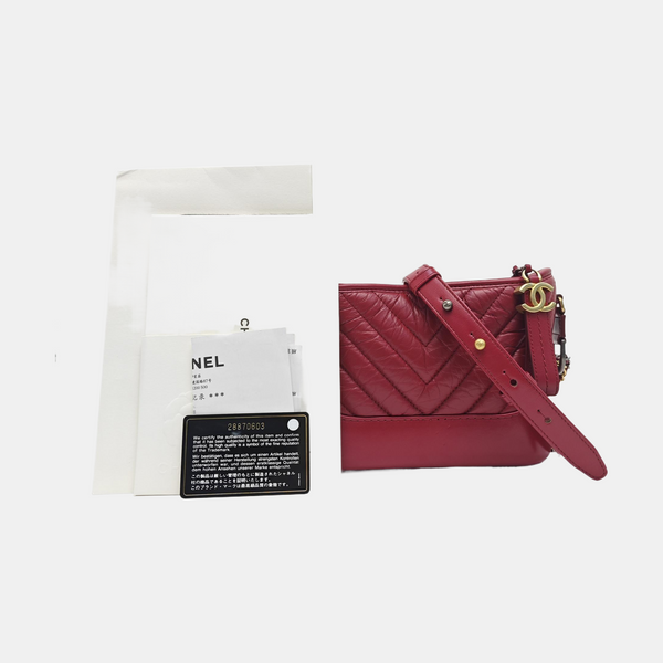 GABRIELLE Small Chevron Calfskin Red