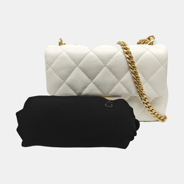 CLASSIC FLAP Small Quilted Grained Calfskin White