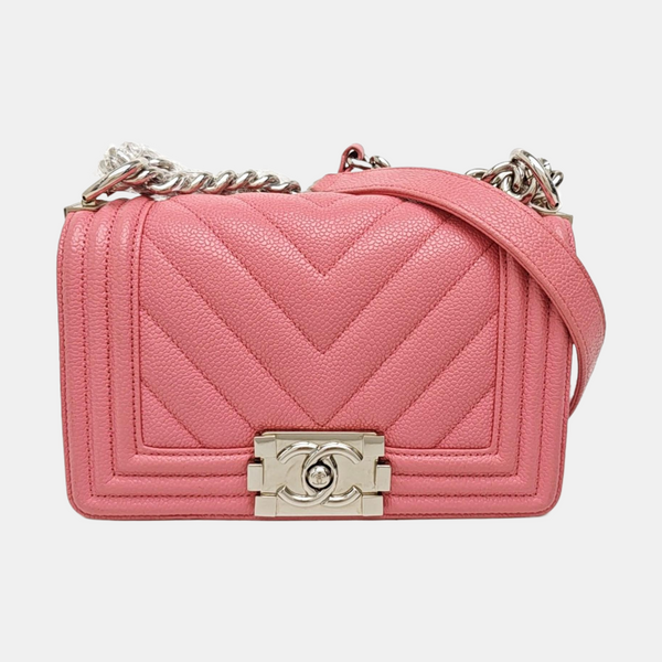 BOY CHANEL Small Chevron Grained Calfskin Pink