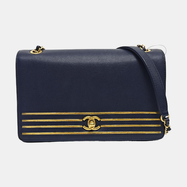 Grained Calfskin Shoulder Bag Blue