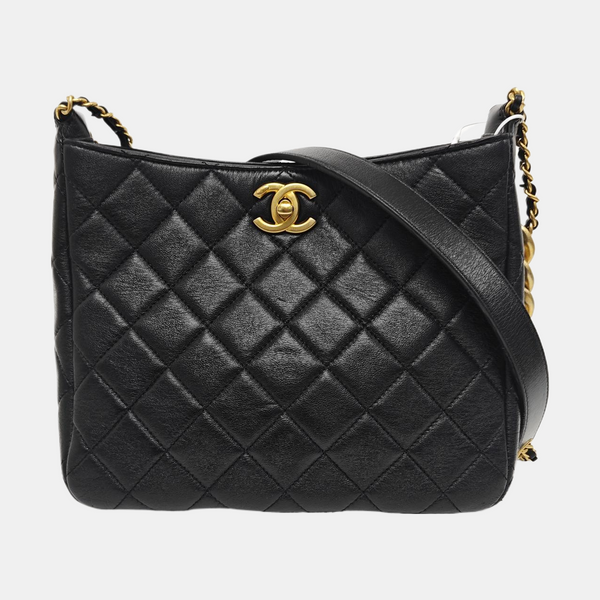 Quilted Lambskin Shoulder Bag Black