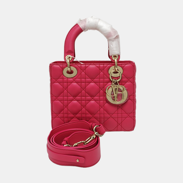 Lady Dior Pequeño Piel de Cordero Acolchada Rojo