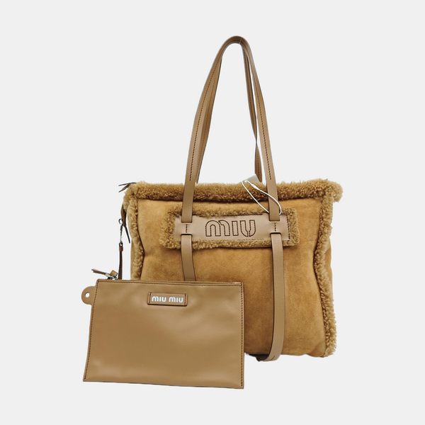 Sheepskin Top Handle Bag Brown