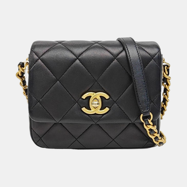 Quilted Lambskin Shoulder Bag Black