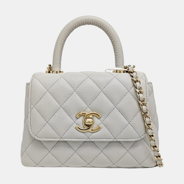COCO HANDLE Mini Quilted Grained Calfskin Gray