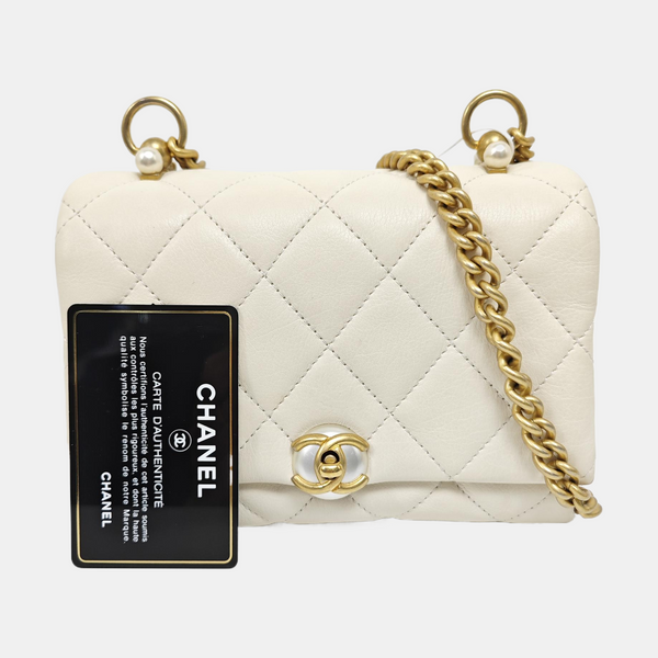 Quilted Calfskin Shoulder Bag White