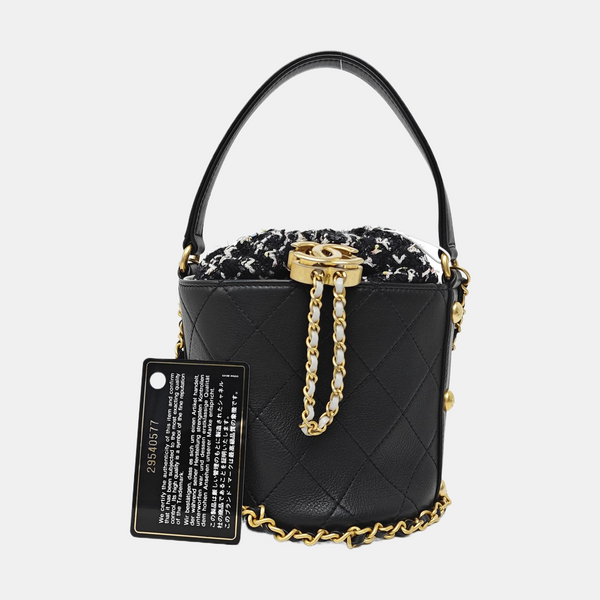Quilted Calfskin Bucket Bag Black