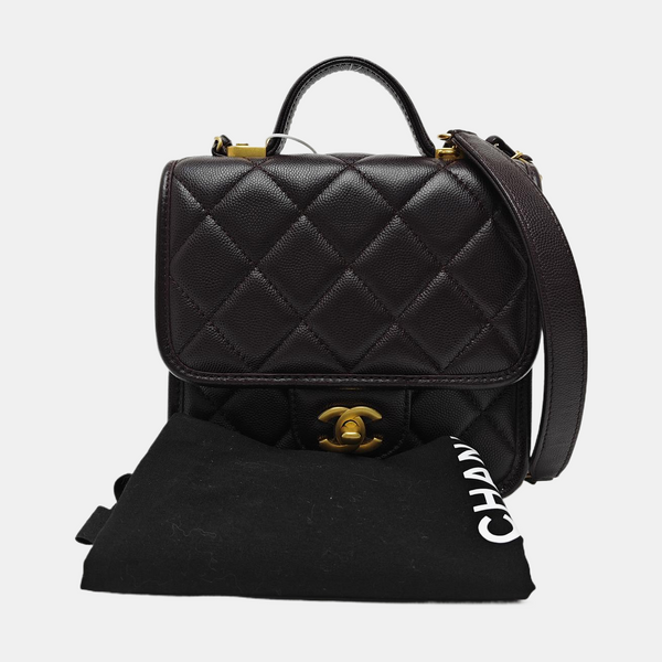 Quilted Grained Calfskin Shoulder Bag Brown