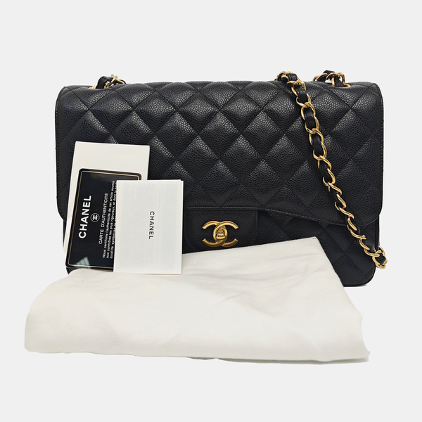 CLASSIC FLAP Jumbo Quilted Grained Calfskin Black