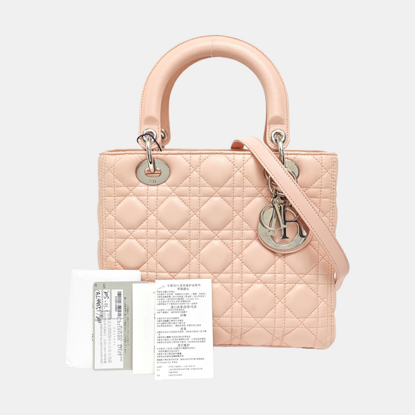 Lady Dior Mediana Piel de Cordero Rosa