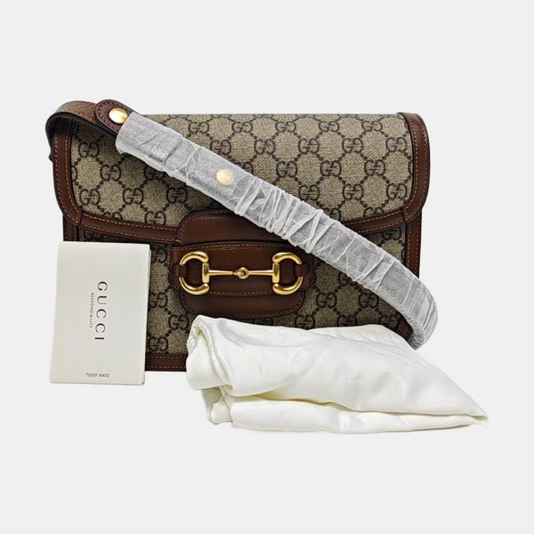 Horsebit 1955 Medium Monogram Coated Canvas Beige