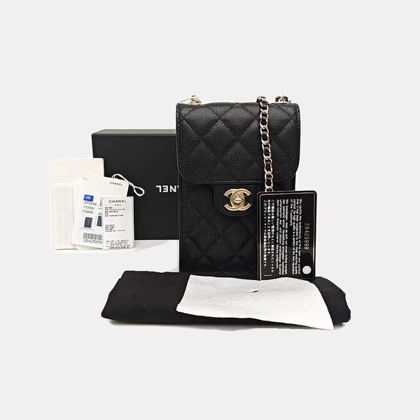 Quilted Grained Calfskin Shoulder Bag Black