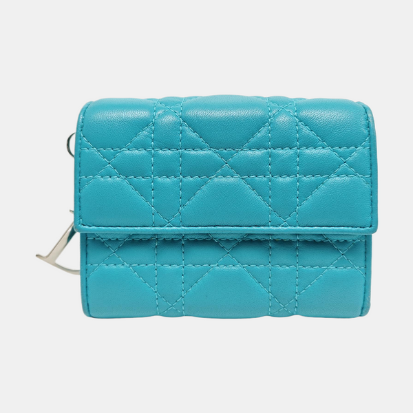 Lady Dior Cannage Lambskin Blue Wallet