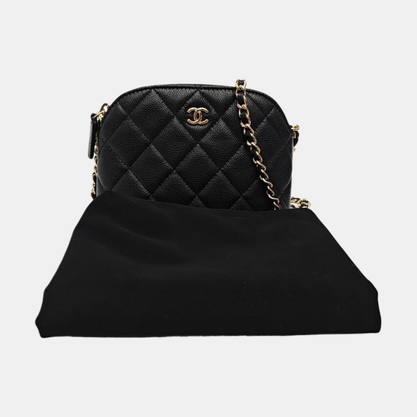 Quilted Grained Calfskin Shoulder Bag Black