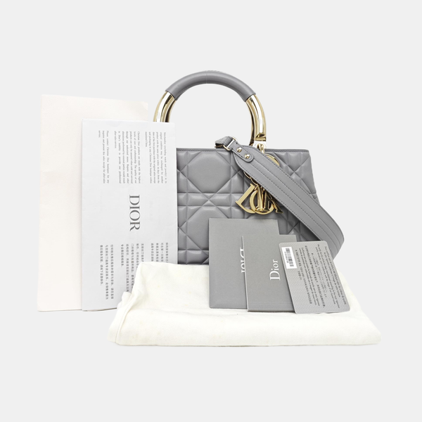 Lady 95.22 Medium Quilted Calfskin Gray