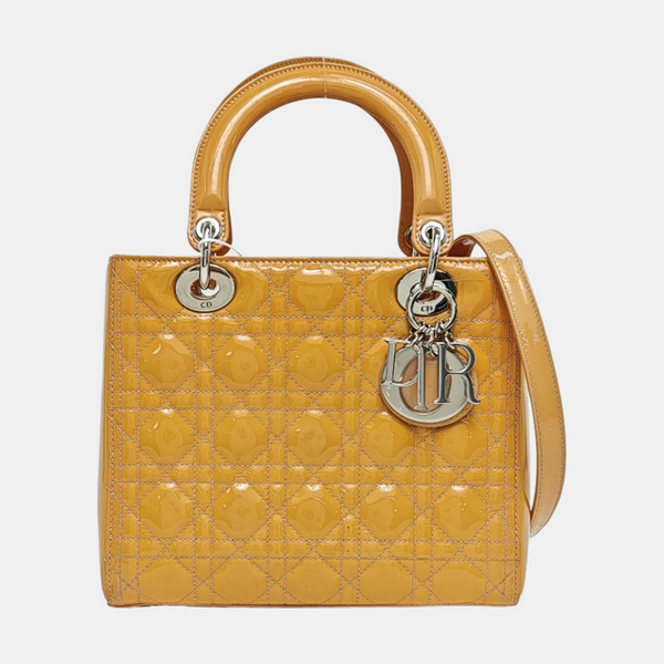 Lady Dior Medium Cannage Patent Leather Yellow