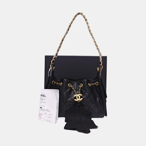 CHANEL 25 Mini Quilted Grained Calfskin Black