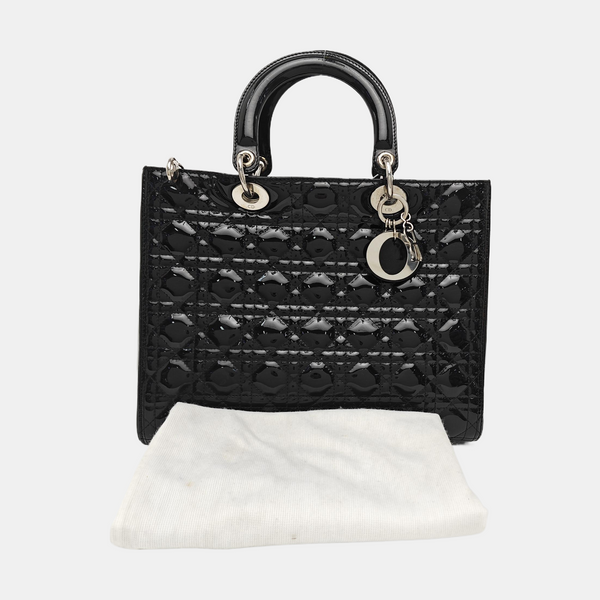 Lady Dior Large Cannage Patent Leather Black