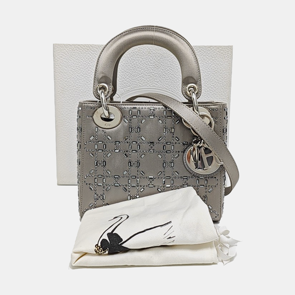Lady Dior Mini Cannage Silk Satin Gray