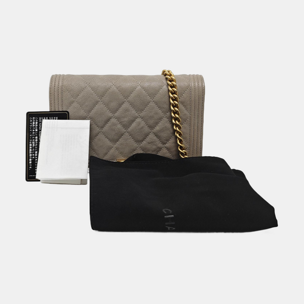 Authenticated pre-owned BOY CHANEL WOC Quilted Grained Calfskin Grey - Shoulder Bag at Looply