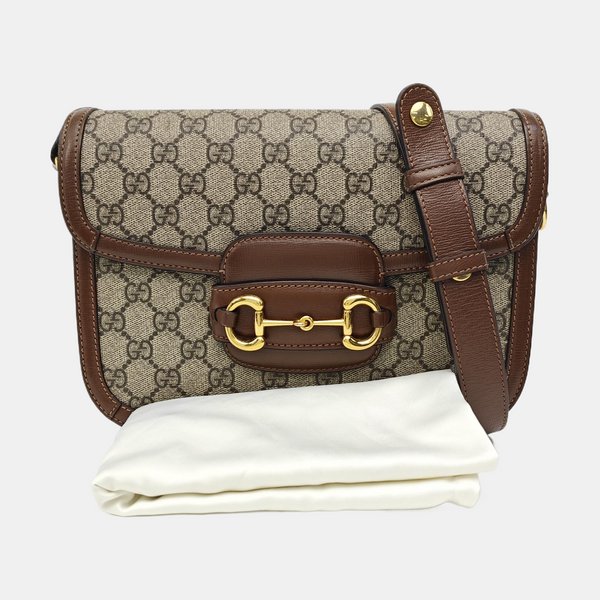 Horsebit 1955 Medium Monogram Coated Canvas Beige
