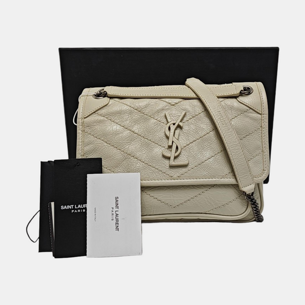 NIKI Small Chevron Calfskin White