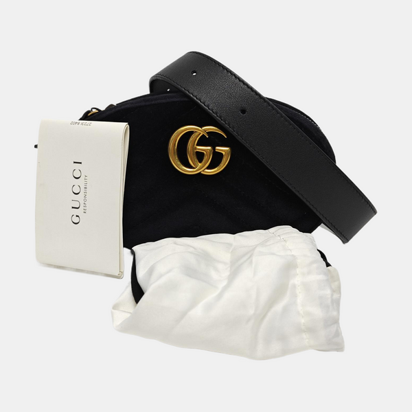 Authenticated pre-owned GG Marmont Quilted Velvet Black - Belt Bag at Looply