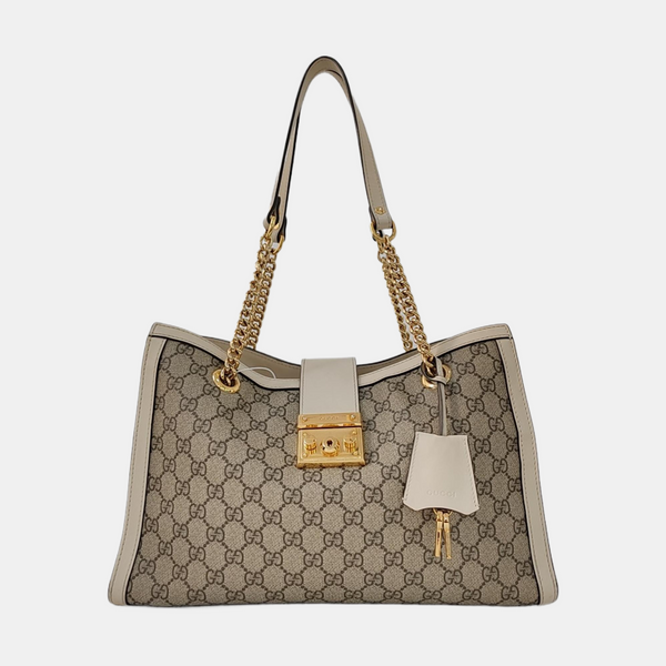 Padlock Medium Monogram Coated Canvas Beige