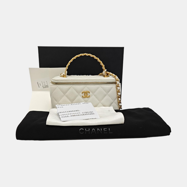 VANITY CASE Small Quilted Grained Calfskin White