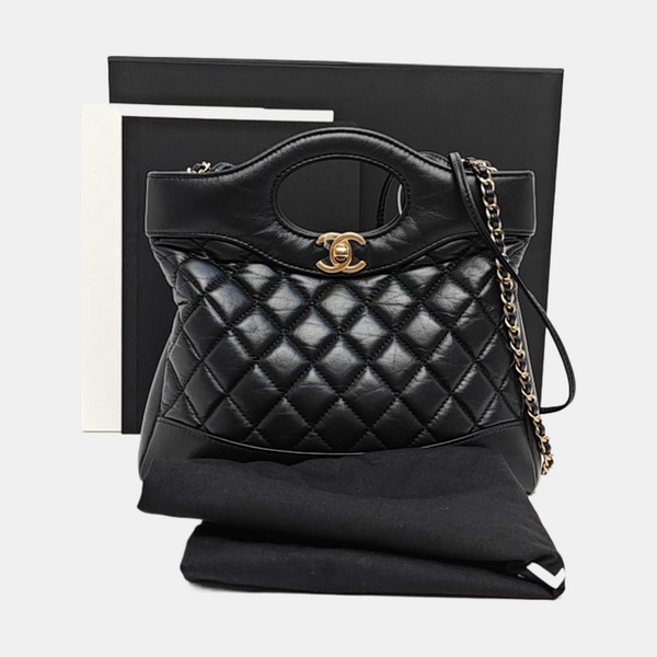CHANEL 31 Mini Quilted Waxed Cafskin Black