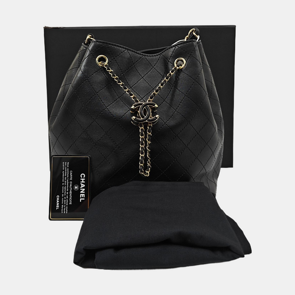 Quilted Calfskin Bucket Bag Black