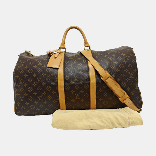 KEEPALL 55 Monogram Coated Canvas Brown