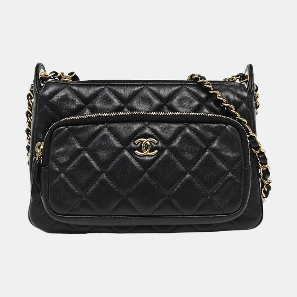Quilted Lambskin Shoulder Bag Black