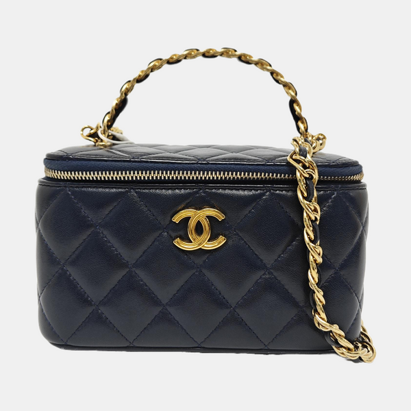 VANITY CASE Small Quilted Lambskin Blue