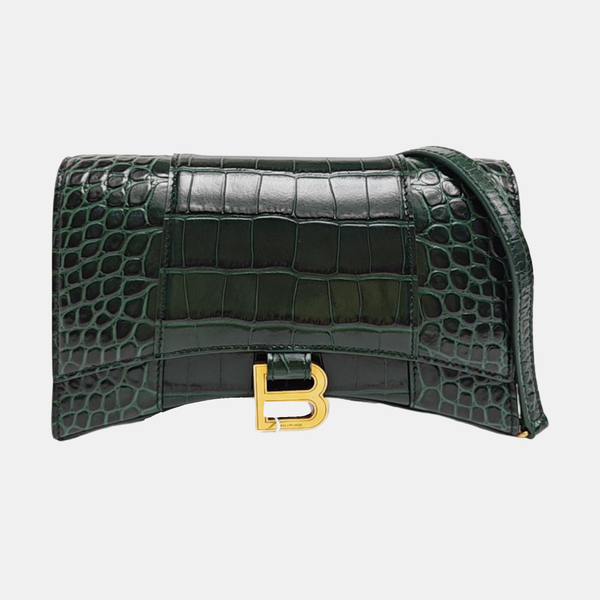Hourglass Wallet On Chain Small Calfskin Green