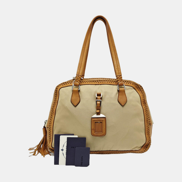 Fabric Top Handle Bag Beige