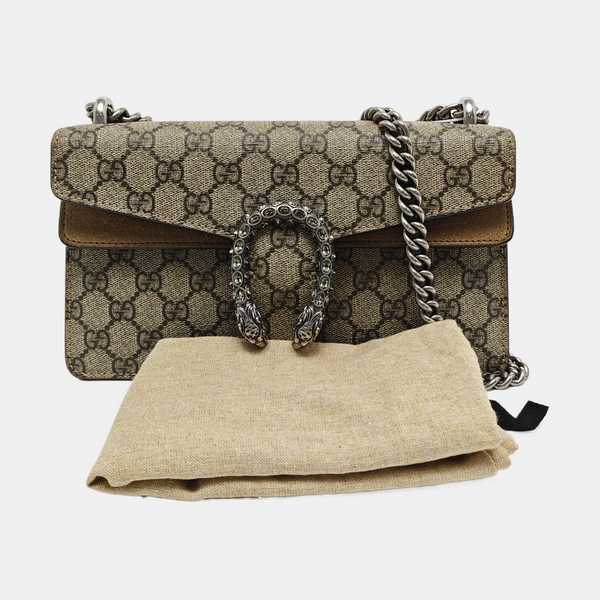 Dionysus Small Monogram Coated Canvas Beige