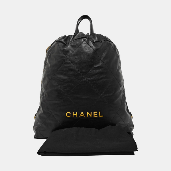 CHANEL 22 Piel de becerro acolchada grande negra