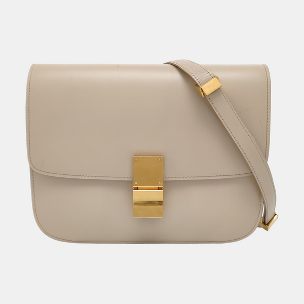 Authenticated pre-owned CLASSIC BOX Medium Calfskin Beige - Shoulder Bag at Looply