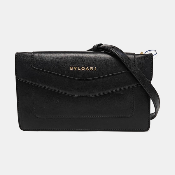 BVLGARI LOGO Piel de becerro acolchada negra