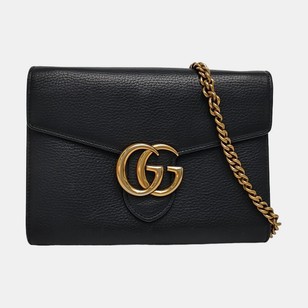 Authenticated pre-owned GG Marmont Mini Calfskin Black - Shoulder Bag at Looply