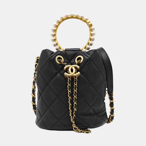 Quilted Lambskin Bucket Bag Black