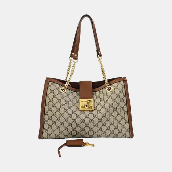 Padlock Medium Monogram Coated Canvas Beige