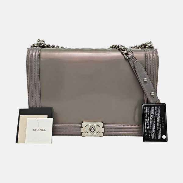 BOY CHANEL Maxi Patent Leather Gray