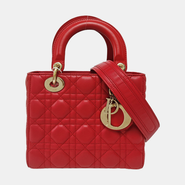 Authenticated pre-owned Lady Dior Quilted Lambskin Red - Tote Bag at Looply